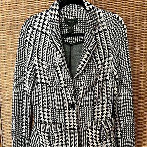 MANGO SUIT Cotton Wool Black/White Print Jacket Long Sleeve - Size: S